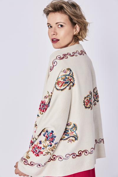 Cream Cashmere Blend Embroidered Shawl | Maguire's Hill of Tara