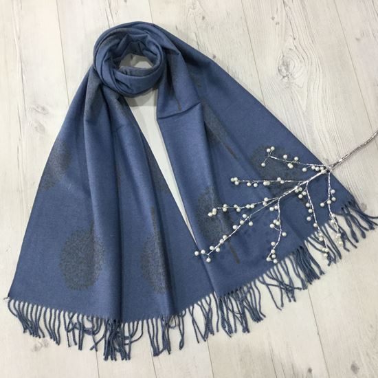 Tree of Life Print Cashmere Mix Scarf, Navy | Maguires Hill of Tara